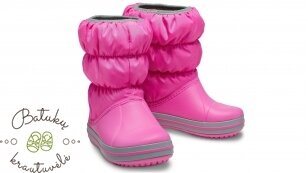 Crocs™ Kids' Winter Puff Boot, Electric Pink/Light Grey